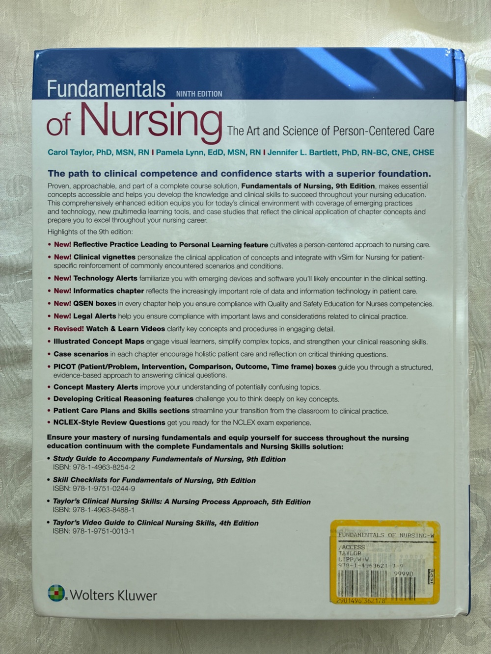 Fundamentals of Nursing by Taylor, Lynn & Bartlett (9th Edition) Hardcover - Picture 7 of 7